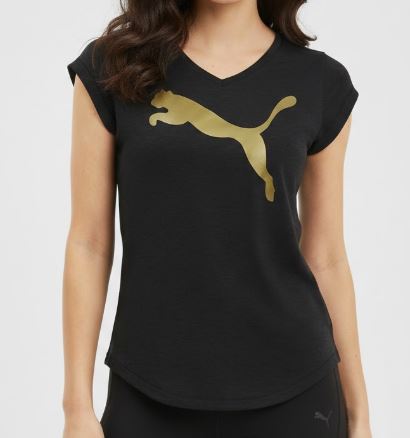 Puma Women Heather Cat V-neck Tee Shirt Baju Perempuan